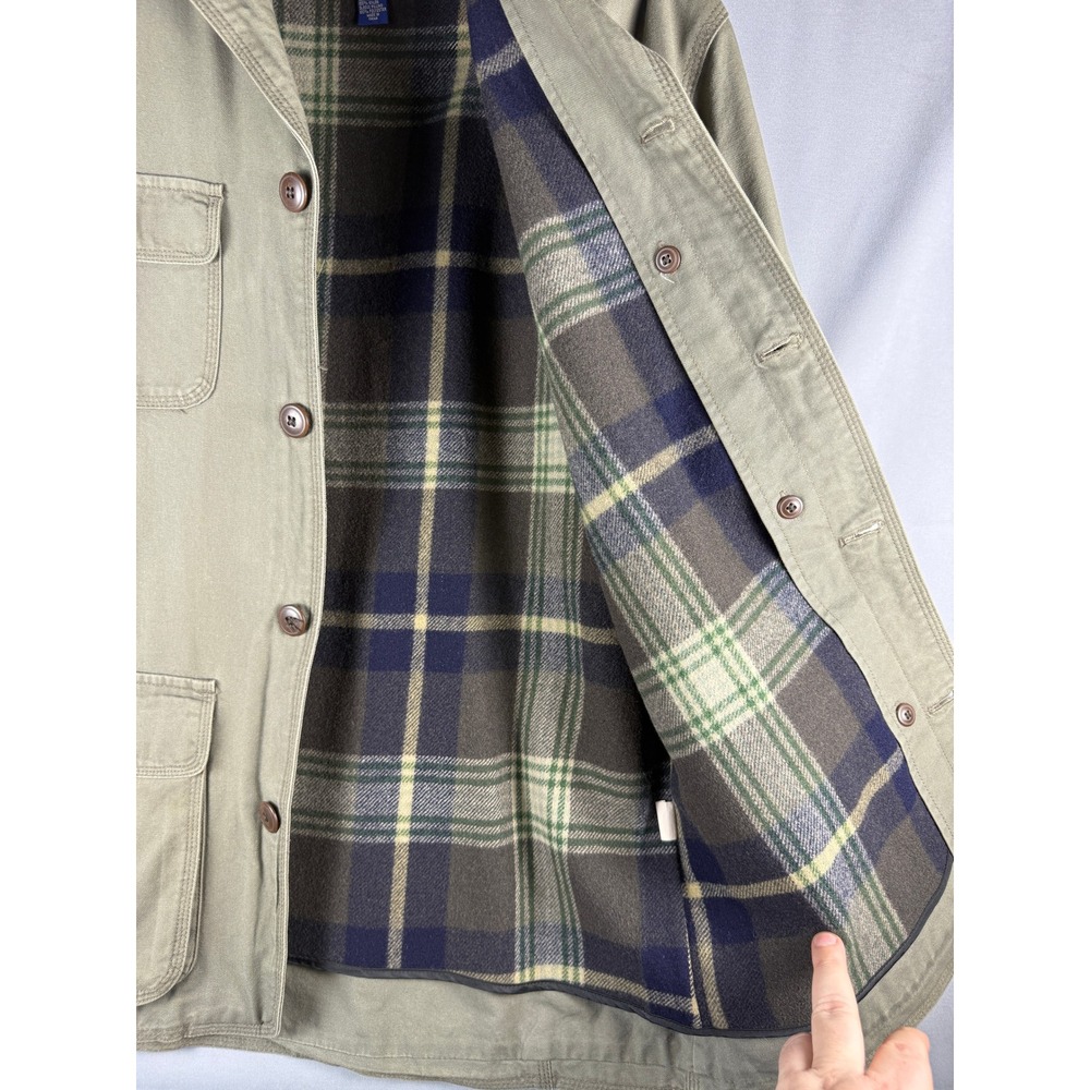 J.Crew Mens Barn Jacket Olive Green Canvas Plaid Lined Field Coat S - Picture 5 of 12